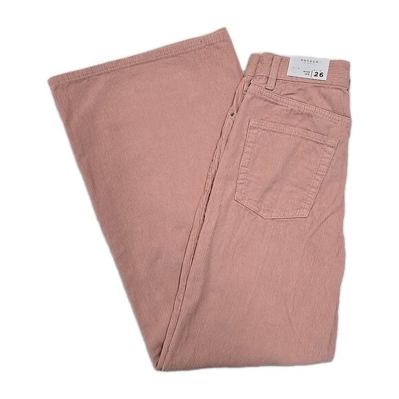 NWT Pacsun Womens Wide Leg High Waist Corduroy Pants Sz 26 Lennox Sand Pink - Picture 2 of 14